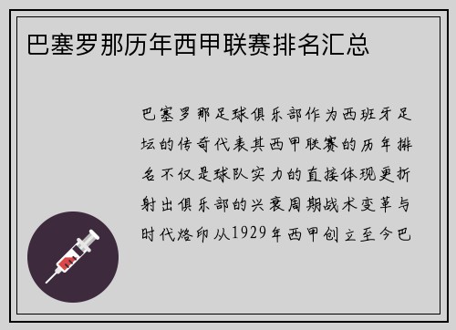 巴塞罗那历年西甲联赛排名汇总